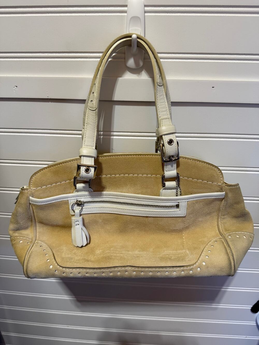 VTG Coach Yellow/Tan Suede with White Leather Trim Hampton Bag Style J04S-5081
